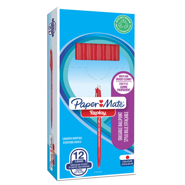 Penna a sfera con cappuccio Replay - cancellabile - punta 1 mm - rosso - Papermate