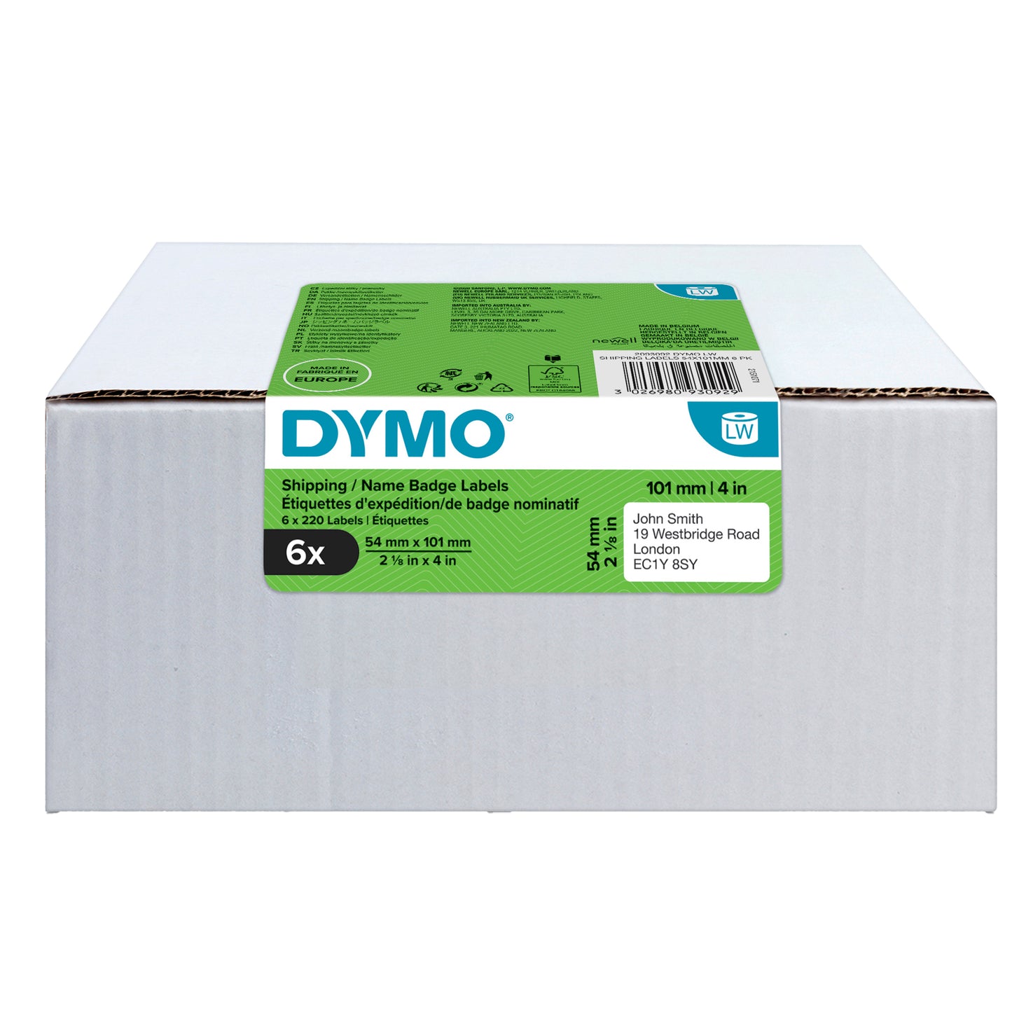 Rotolo 220 etichette LW 2093092 - 54 x 101 mm - carta - spedizione/badge - bianco - Dymo - value pack 6 pezzi