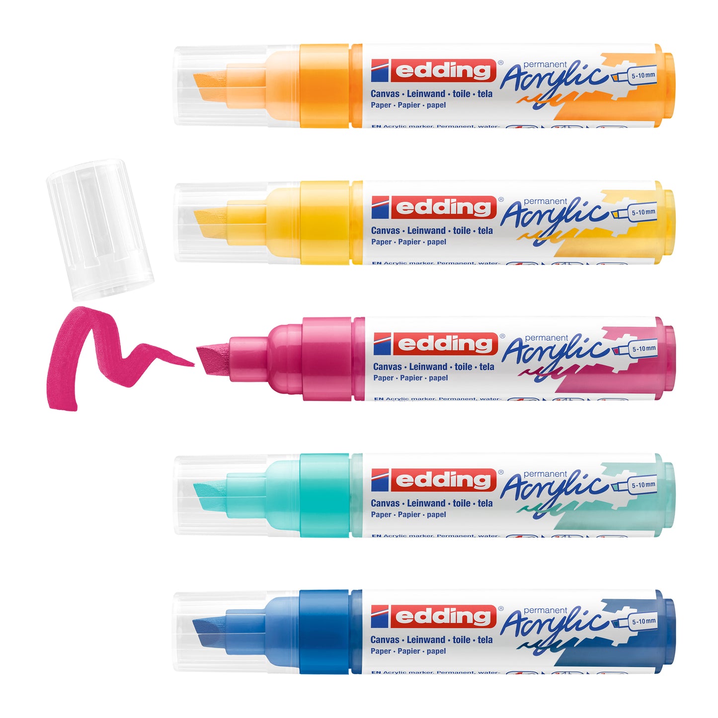 Marcatore permanente acrilico 5000 - punta scalpello - da 5 a 10 mm - colori assortiti Broad Abstract - Edding - conf. 5 pezzi