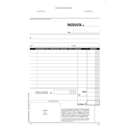 Blocco ricevute sanitarie numerate - 100/2 copie autoricalcanti - 21,5x14,8cm - DU1653C1000 - Data Ufficio