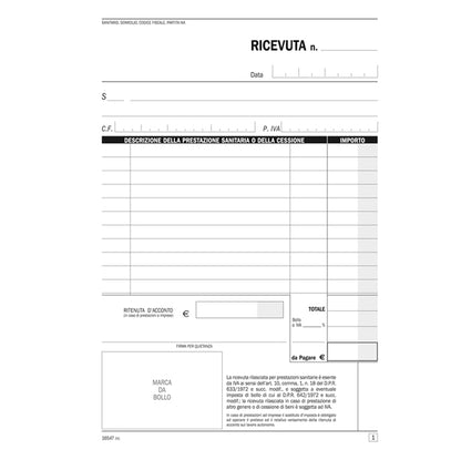 Blocco ricevute sanitarie - 50/2 autoricalcanti - 21,5x14,8cm - DU165470000 - Data Ufficio