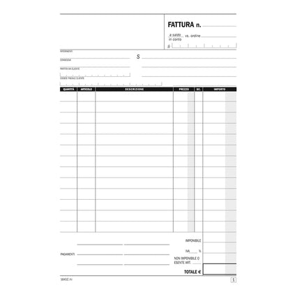 Blocco fatture ad 1 aliquota - 50/2 autoricalcante - 14,8 x 21 cm - DU1641C0000 - Data Ufficio