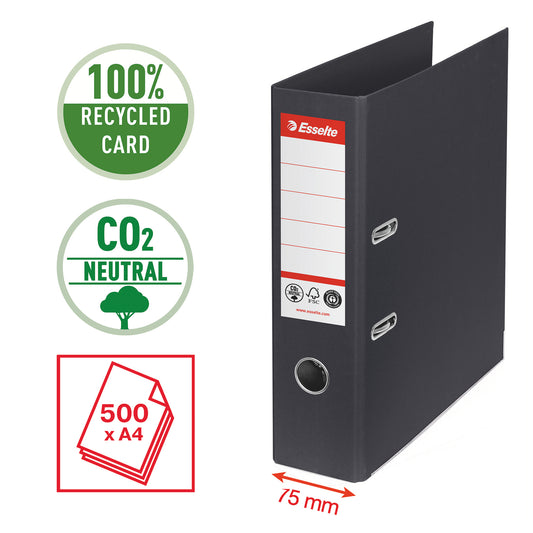 Registratore a leva - CO2 neutral - dorso 75 mm - nero - Esselte