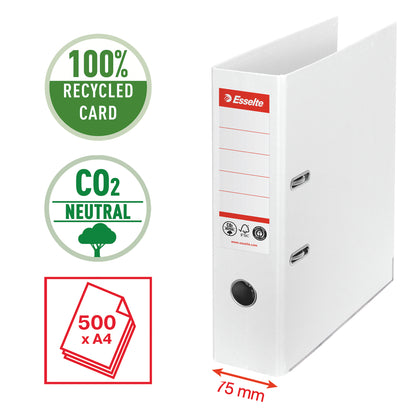 Registratore a leva - CO2 neutral - A4 - dorso 75 mm - bianco - Esselte