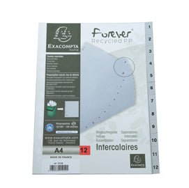 Intercalare numerico - PP riciclato - A4 - 12 tasti - grigio - Exacompta
