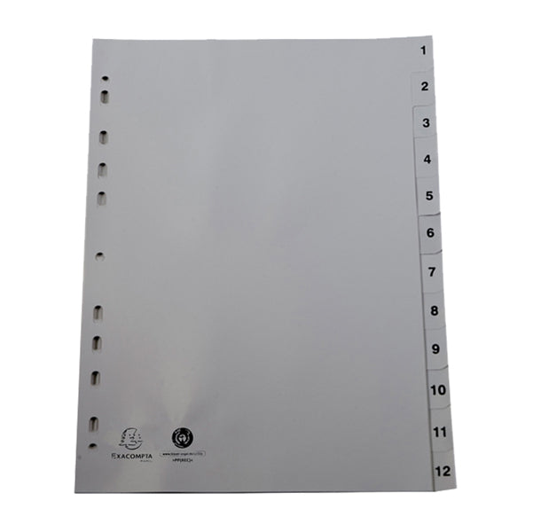 Intercalare numerico - PP riciclato - A4 - 12 tasti - grigio - Exacompta