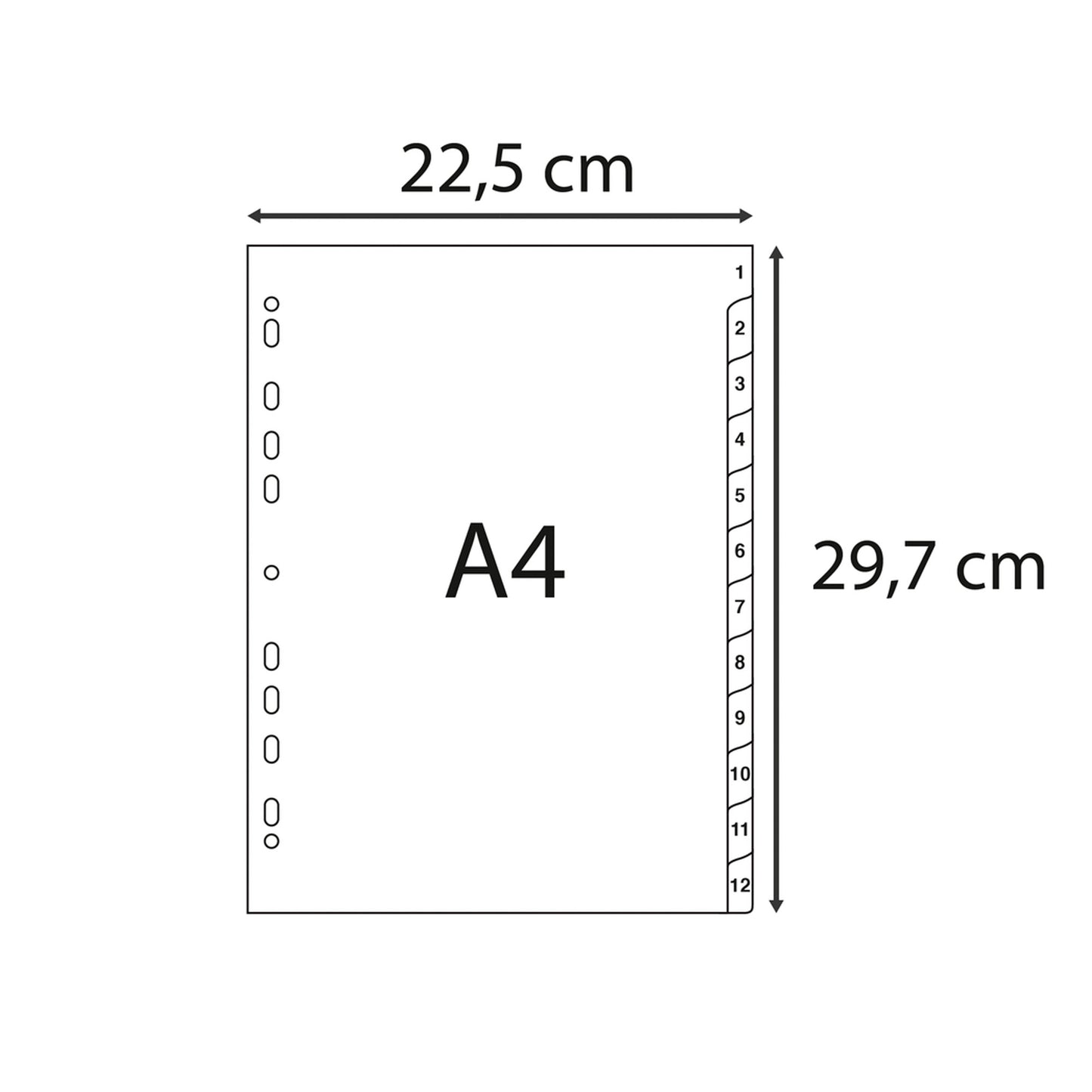 Intercalare numerico - PP riciclato - A4 - 12 tasti - grigio - Exacompta