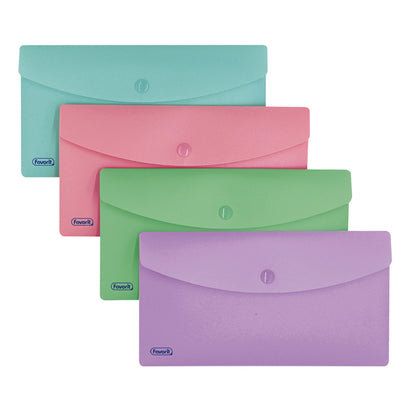 Busta con bottone Pastel - 9,9 x 21 cm - PP - colori assortiti - Favorit - conf. 5 pezzi