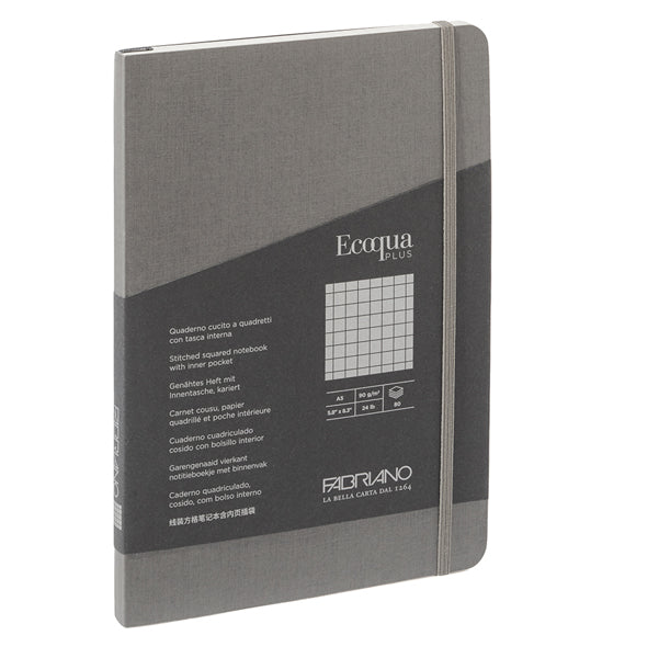 Taccuino Ecoqua Plus - con elastico - rilegatura cucita - A5 - 5 mm - 80 fogli - artracite - Fabriano