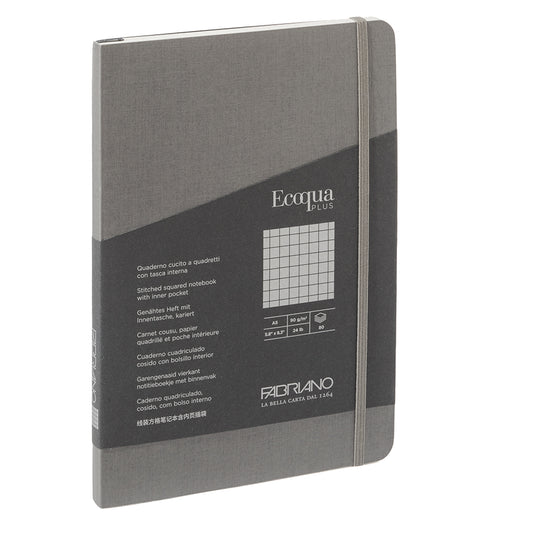 Taccuino Ecoqua Plus - con elastico - rilegatura cucita - A5 - 5 mm - 80 fogli - artracite - Fabriano