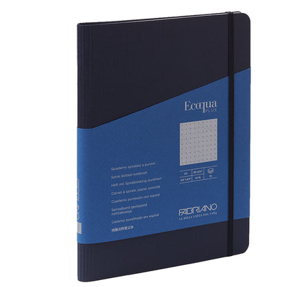 Taccuino Ecoqua Plus - con elastico - spiralato - A5 - 70 fogli - puntinato - blu scuro - Fabriano