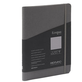 Taccuino Ecoqua Plus - con elastico - spiralato - A5 - 70 fogli - righe - antracite - Fabriano