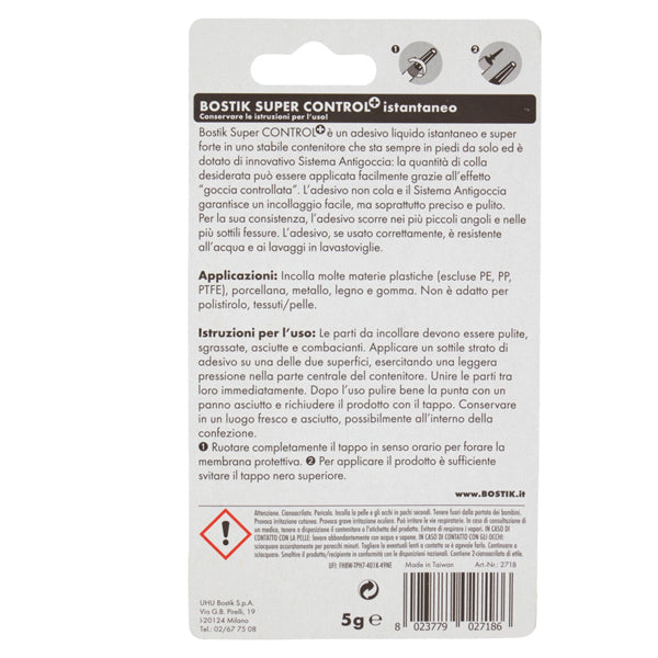 Colla istantanea Super Control - universale - con sistema antigoccia - 5 gr - Bostik
