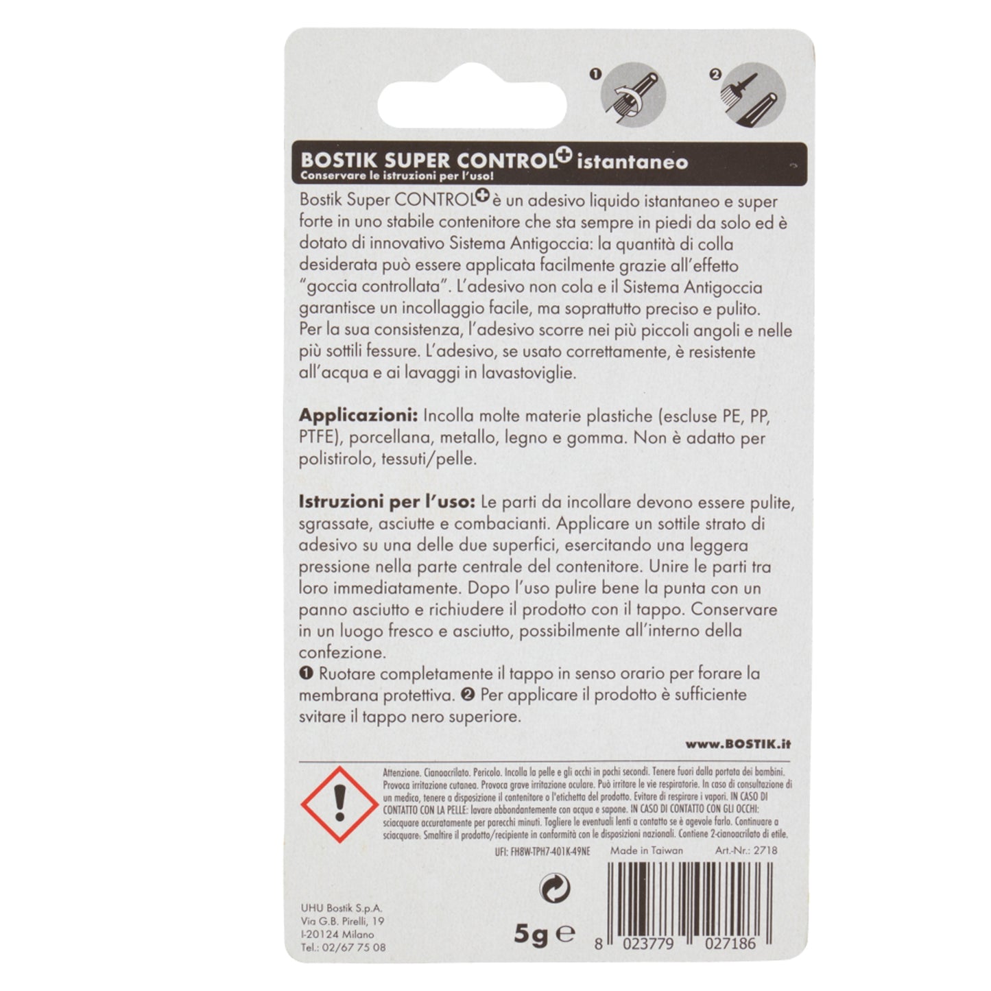 Colla istantanea Super Control - universale - con sistema antigoccia - 5 gr - Bostik