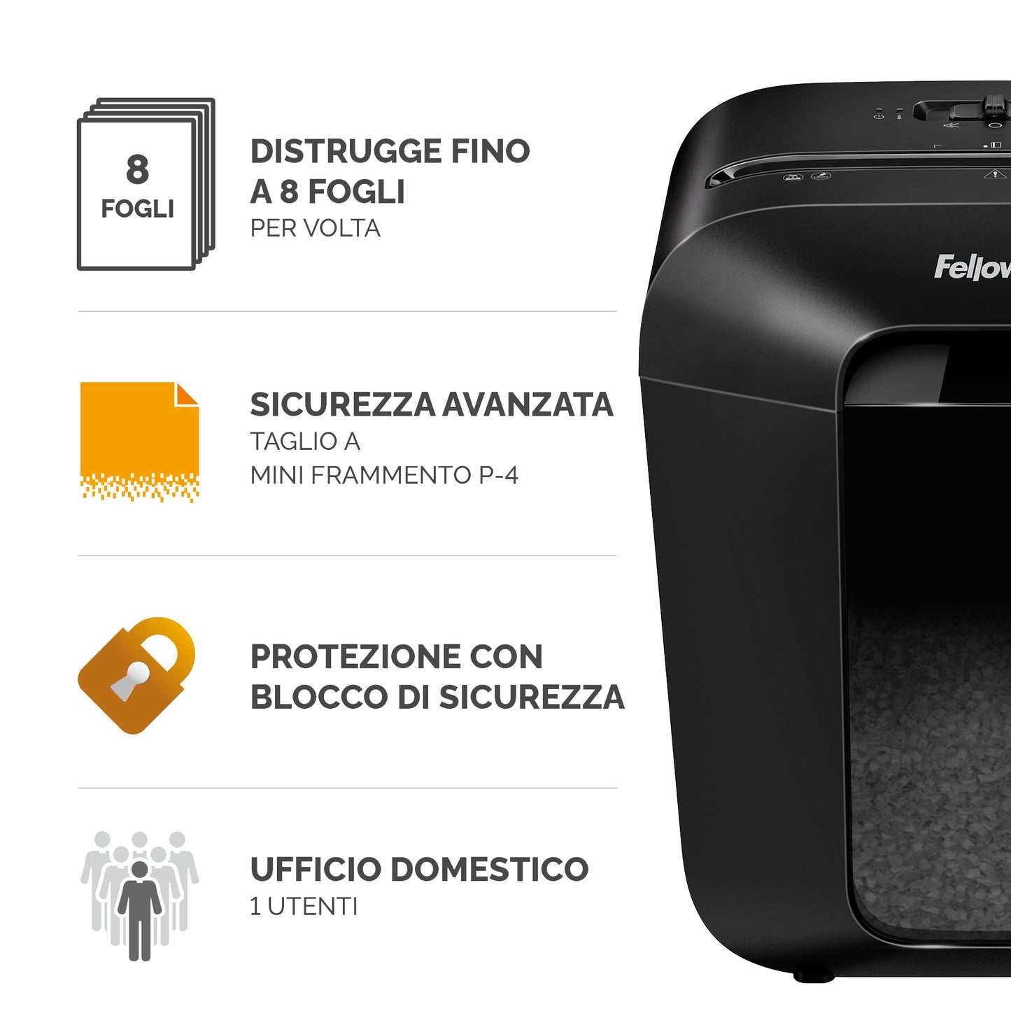 Distruggidocumenti LX-41 - a frammenti - nero - Fellowes