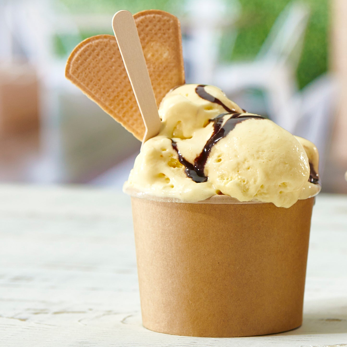 Coppetta gelato monouso - rotonda - diametro 10,5 cm - 335 ml - carta - avana - Leone - conf. 500 pezzi