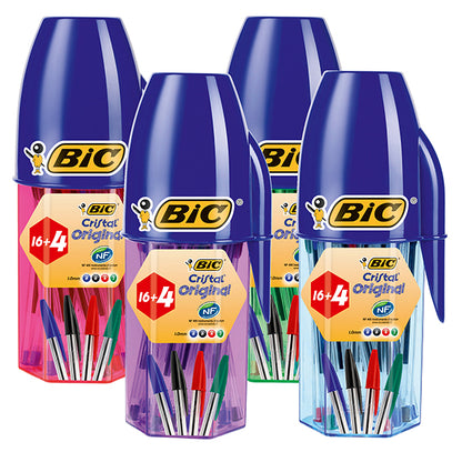 Penna a sfera Cristal - punta 1.0mm - colori assortiti - Bic - barattolo 20 pezzi