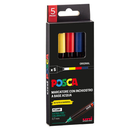 Marcatore Uni Posca PC1M - punta extra fine 0.7 mm - colori assortiti - Uni Mitsubishi - conf. 5 pezzi