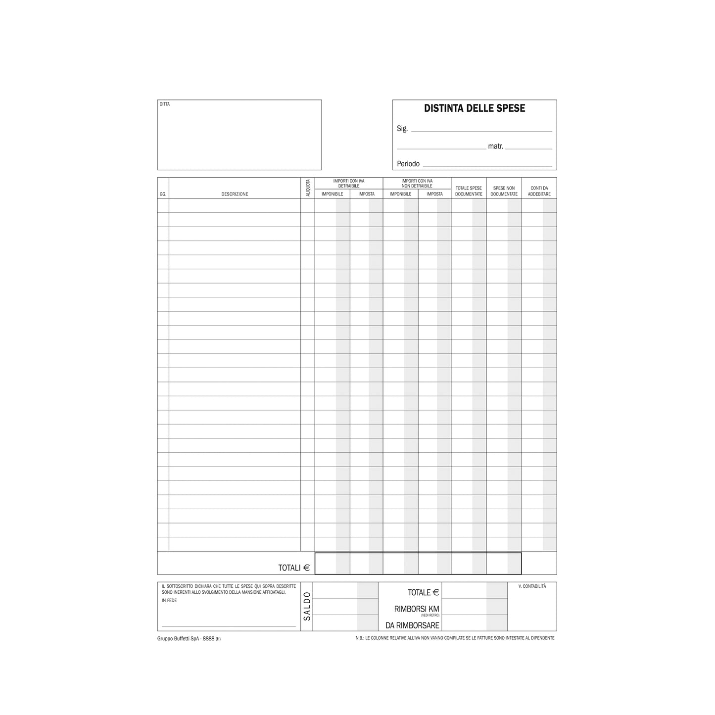Blocco buste nota spese - staccabili - 23 x 16 cm - Data Ufficio - conf. 25 buste