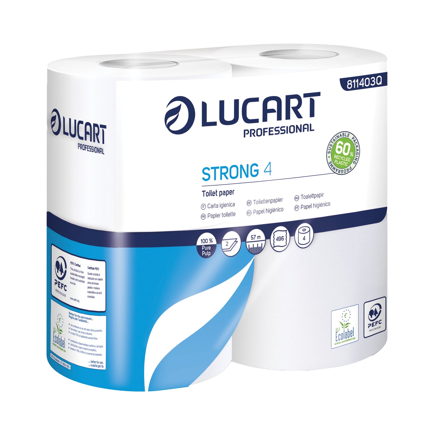 Carta igienica Strong 4 - 2 veli - 496 strappi - bianco - Lucart - pacco 4 rotoli