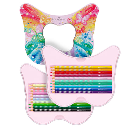 Astuccio Farfalla matite colorate Sparkle - colori assortiti - Faber-Castell - conf. 20 pezzi