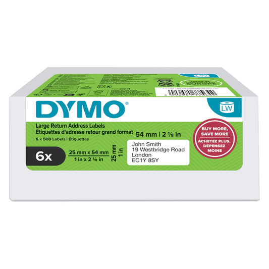 Rotolo 140 etichette LW 2177564 - 25 x 54 mm - carta - removibile - bianco - Dymo - value pack 6 pezzi