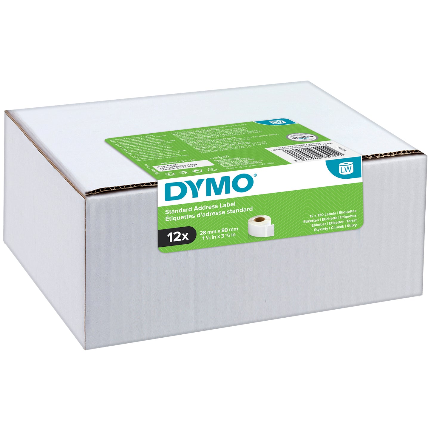 Rotolo 130 etichette LW  2093091 - 28 x 89 mm - carta - indirizzi standard - bianco - Dymo - value pack 12 pezzi