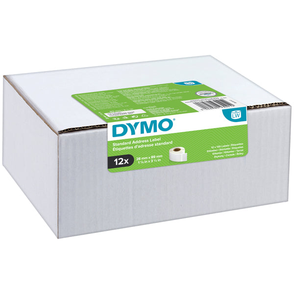 Rotolo 130 etichette LW  2093091 - 28 x 89 mm - carta - indirizzi standard - bianco - Dymo - value pack 12 pezzi
