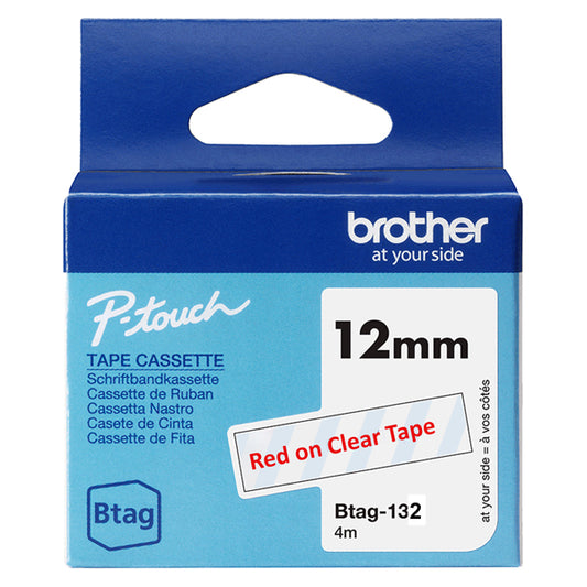 Brother - Nastro adesivo - Rosso/Trasparente - 12mm x 4mt - BTAG132