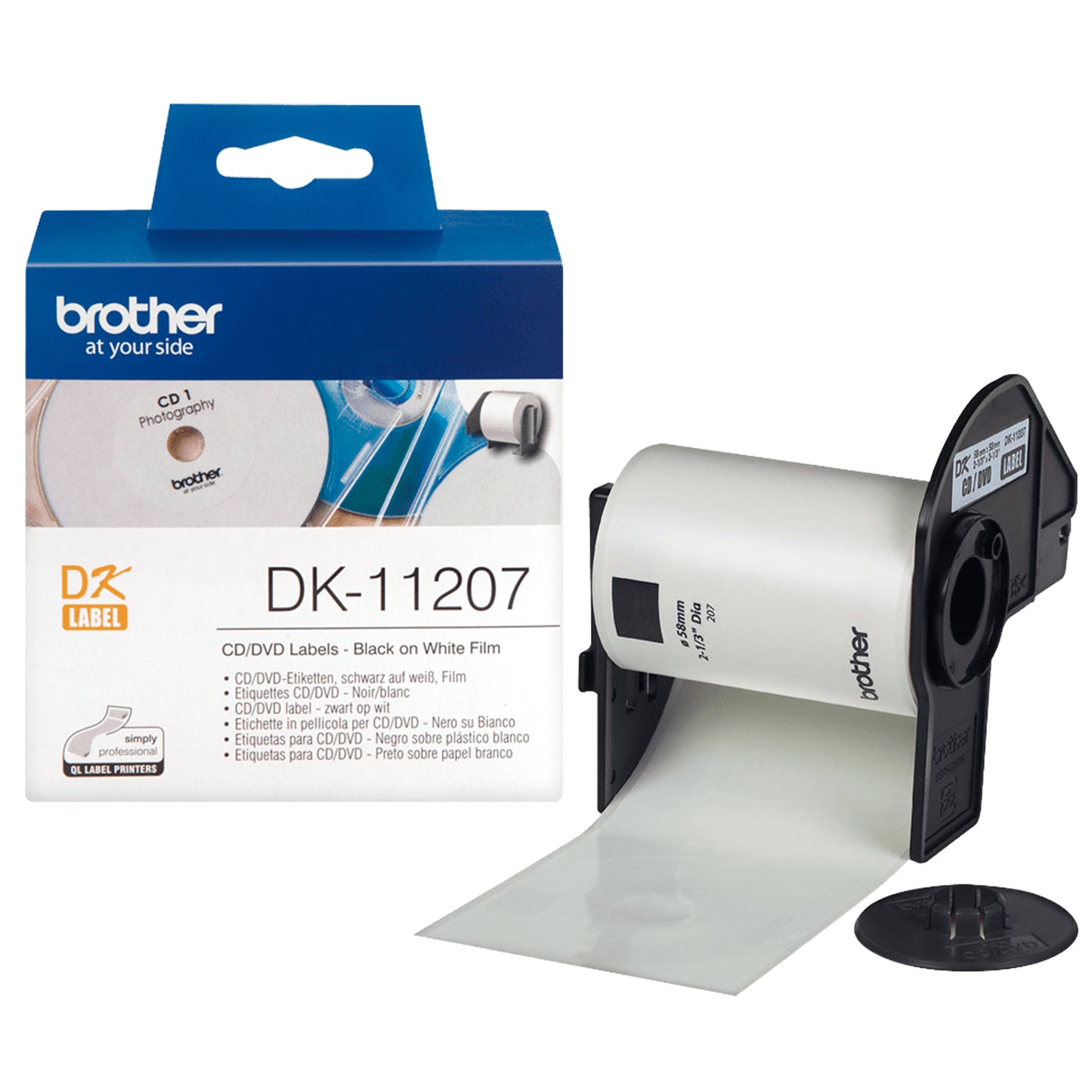 Brother - Rotolo 100 Etichette CD diametro 58mm - Nero/Bianco - DK-11207