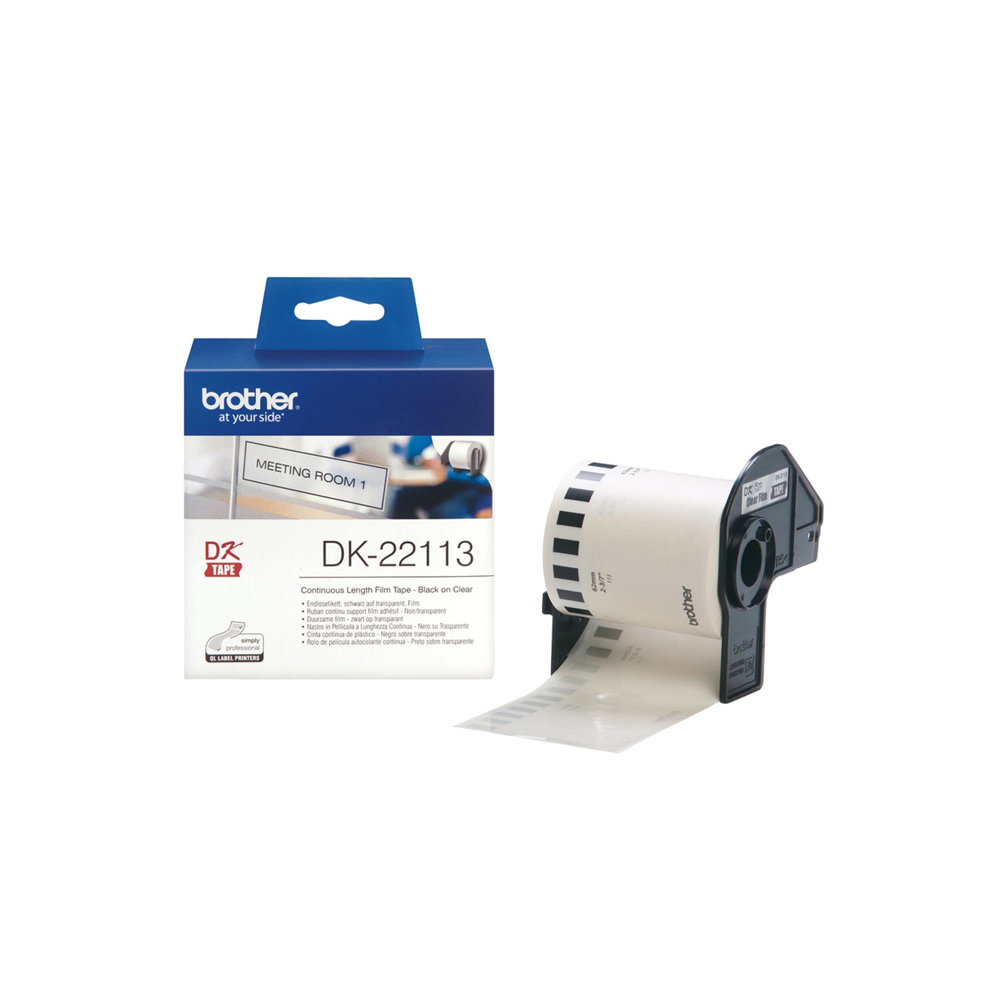 Brother - Nastro adesivo - in pellicola - Nero/Trasparente - 62mm x 15,24mt - DK-22113