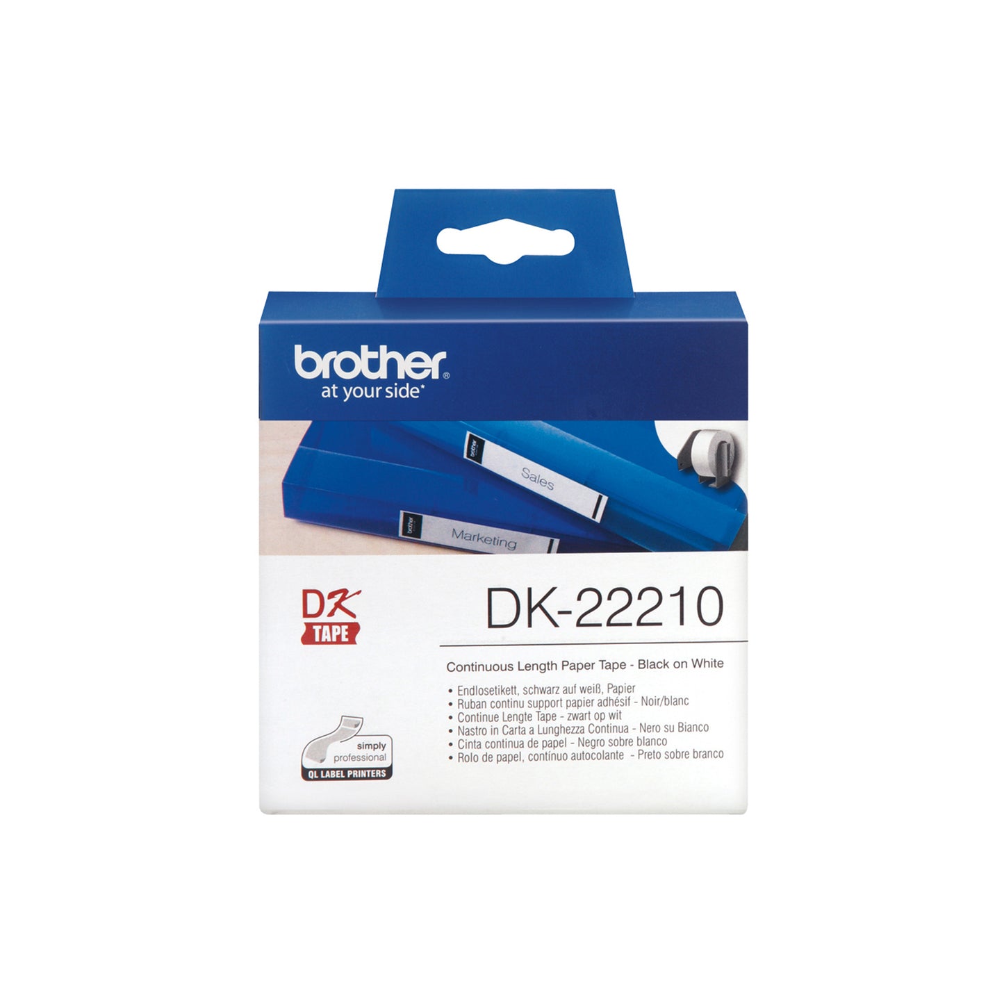 Brother - Rotolo etichetta continua - carta adesiva - Nero/Bianco - 29mm x 30,48mt - DK- 22210