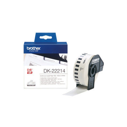 Brother - Rotolo etichetta continua - carta adesiva - Nero/Bianco - 12mm x 30,48mt - DK-22214