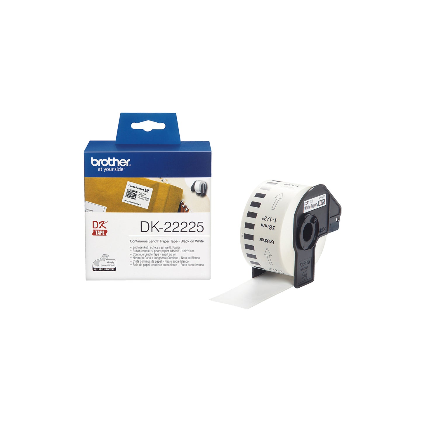 Brother - Rotolo etichetta continua - carta adesiva - Nero/Bianco - 38mm x 30,48mt - DK-22225