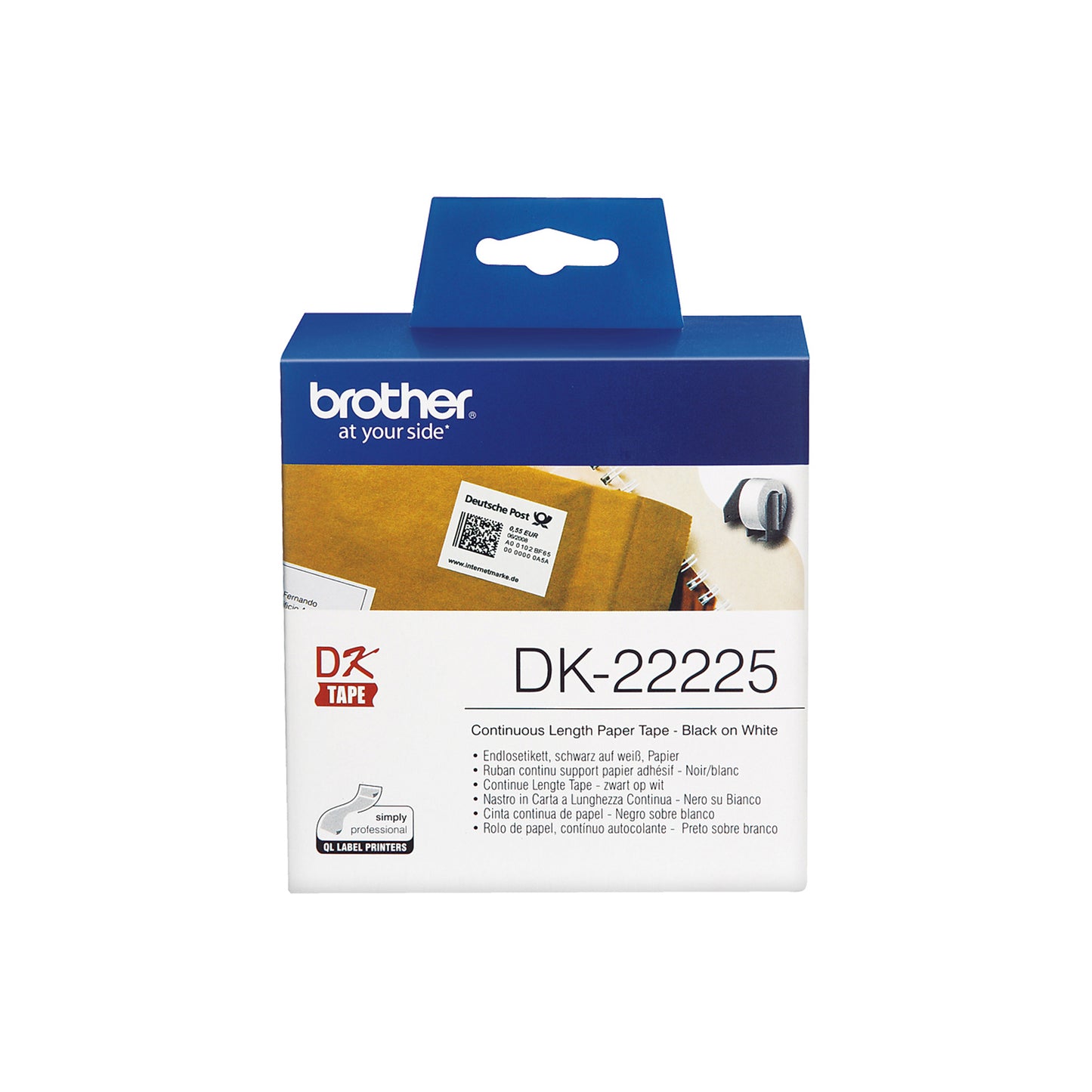 Brother - Rotolo etichetta continua - carta adesiva - Nero/Bianco - 38mm x 30,48mt - DK-22225
