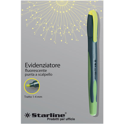 12 Evidenziatore a penna Starline - punta scalpello - tratto da 1,0-4,0mm - giallo - Starline