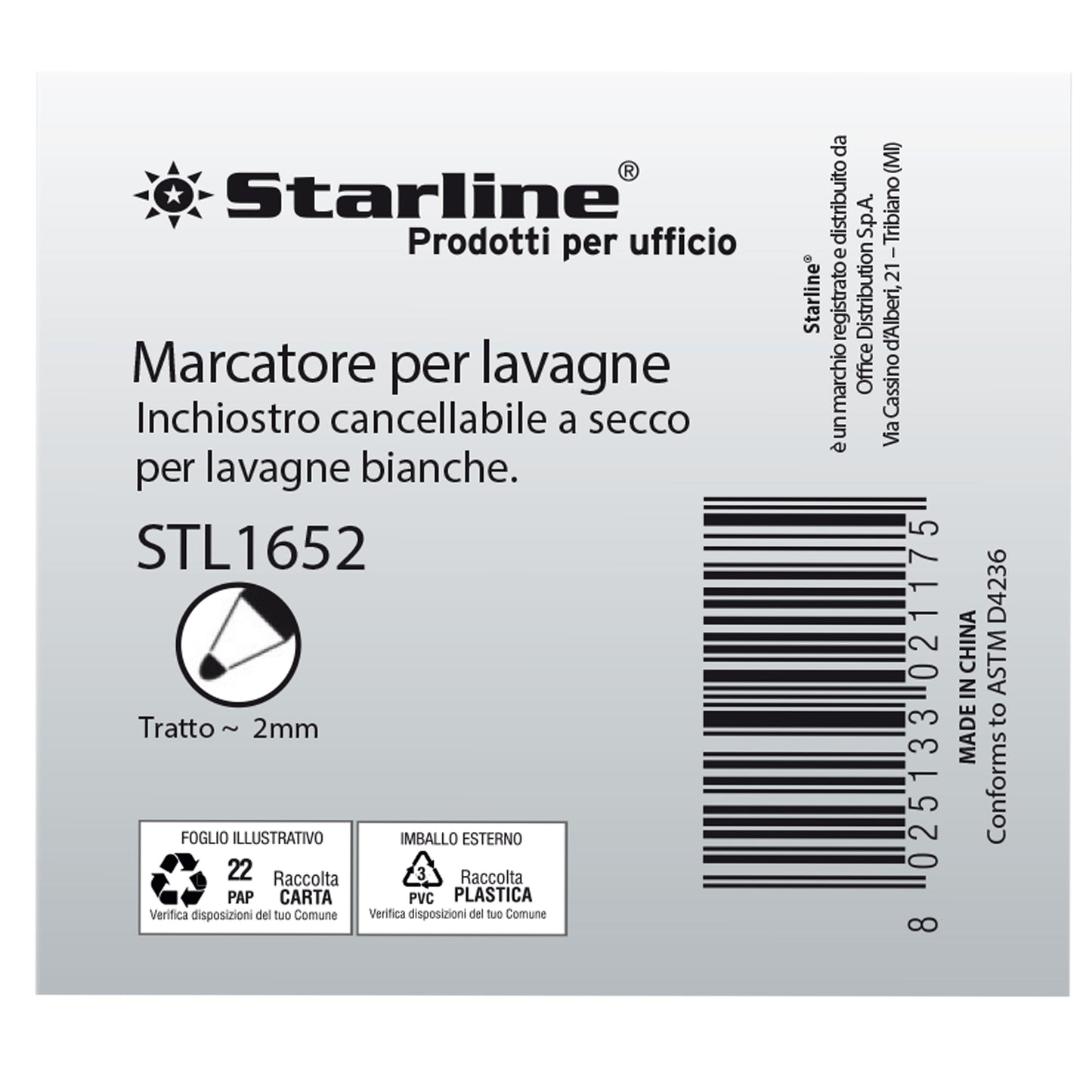 Marcatori per lavagne cancellabili Starline - punta tonda 2,0mm - colori assortiti - Starline - busta 4 pezzi