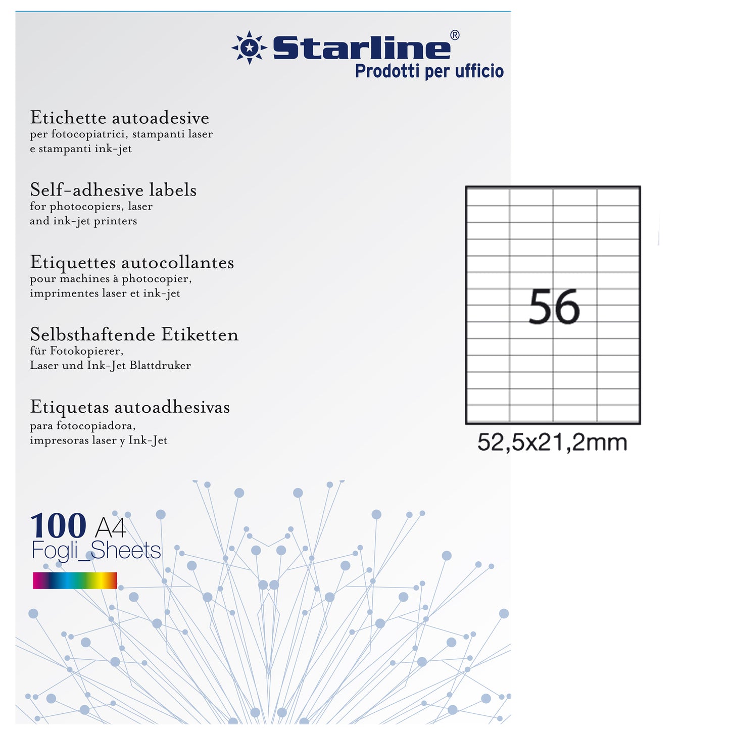 Etichette adesive - in carta - permanenti - 52,5 x 21,2 mm - 56 et/fg - 100 fogli - bianco - Starline