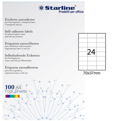 Etichette adesive - in carta - permanenti - 70 x 37 mm - 24 et/fg - 100 fogli - bianco - Starline