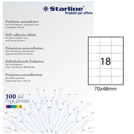 Etichette adesive - in carta - permanenti - 70 x 48 mm - 18 et/fg - 100 fogli - bianco - Starline
