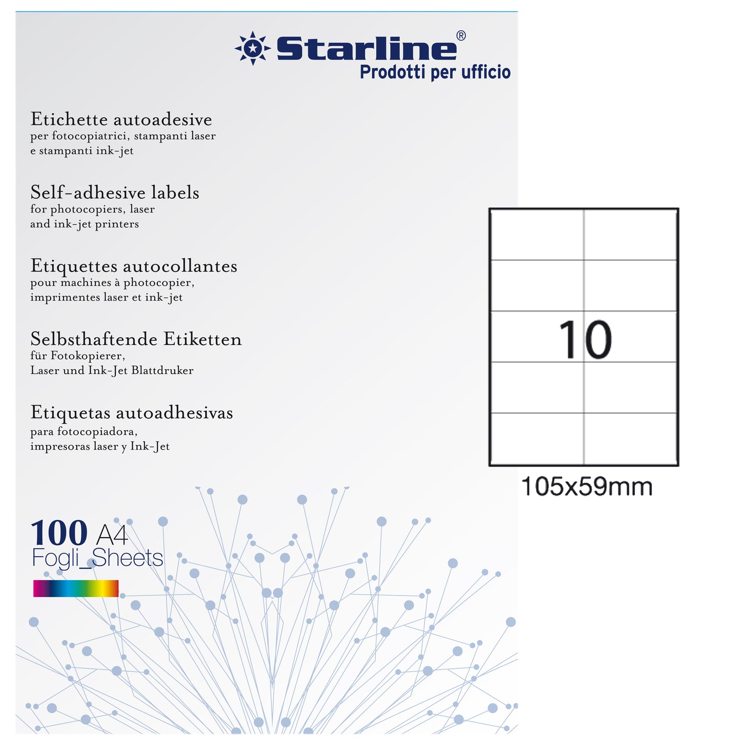 Etichette adesive - in carta - permanenti - 105 x 59 mm - 10 et/fg - 100 fogli - bianco - Starline
