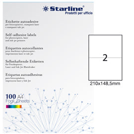 Etichette adesive - in carta - permanenti - 210 x 148,5 mm - 2 et/fg - 100 fogli - bianco - Starline
