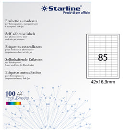 Etichette adesive - in carta - permanenti - 42 x 16,9 mm - 85 et/fg - 100 fogli - bianco - Starline