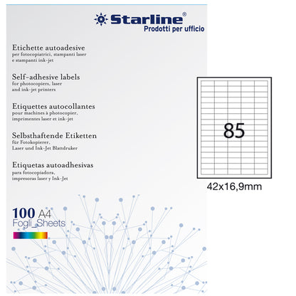 Etichette adesive - in carta - permanenti - 42 x 16,9 mm - 85 et/fg - 100 fogli - bianco - Starline