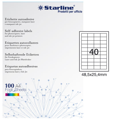 Etichette adesive - in carta - permanenti - 48,5 x 25,4 mm - 40 et/fg - 100 fogli - bianco - Starline