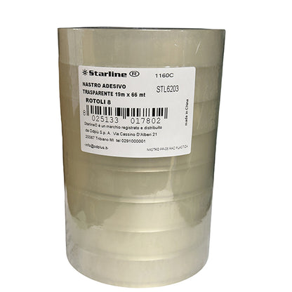 Nastro adesivo - 19 mm x 66 m - PP - trasparente - Starline - torre 8 rotoli