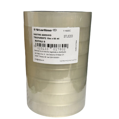 Nastro adesivo - 19 mm x 66 m - PP - trasparente - Starline - torre 8 rotoli