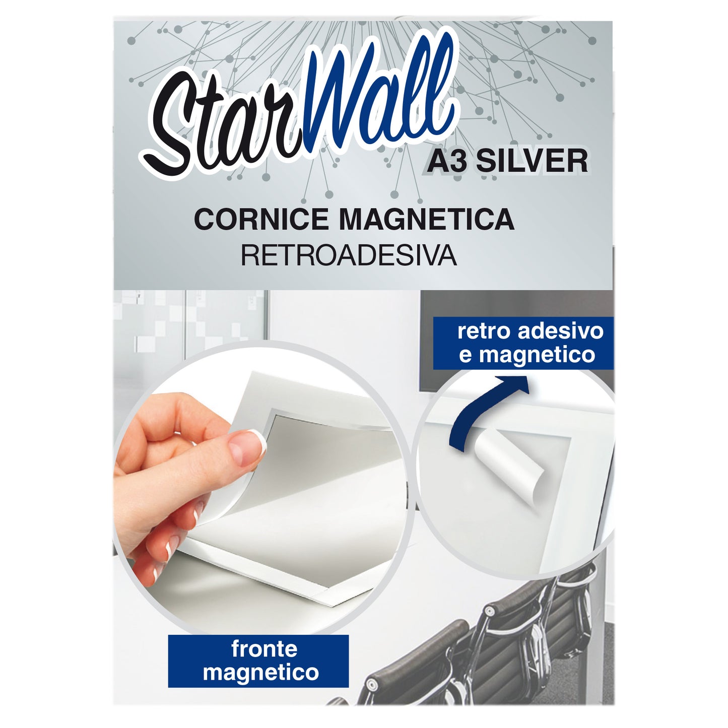 Cornice magnetica retroadesiva Starwall - A3 - silver - Starline