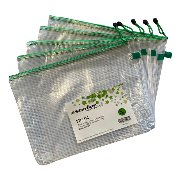 Busta a rete con cerniera verde - PVC - 31,2 x 41,2 cm - trasparente - Starline